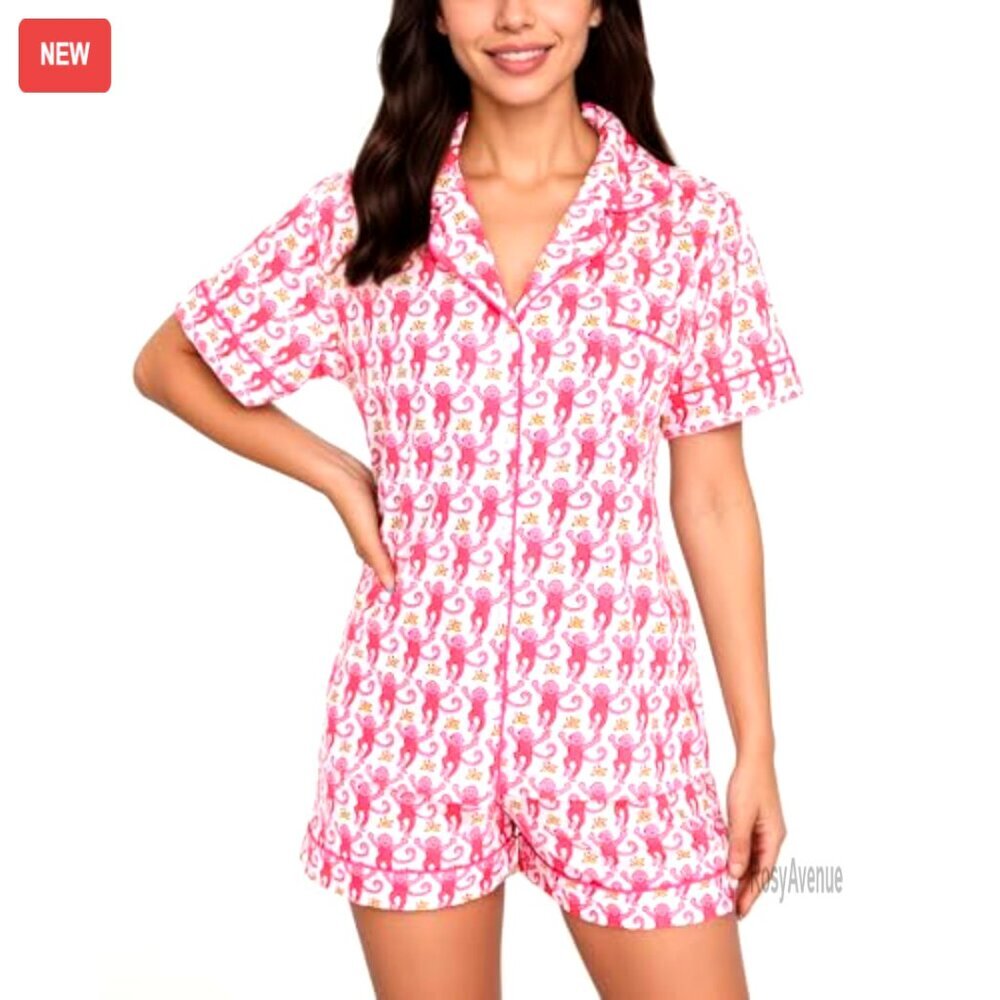 Women's Cotton-Blend Pajama Set, Short Sleeve Button-Down Top & Shorts, - Picture 3 of 8